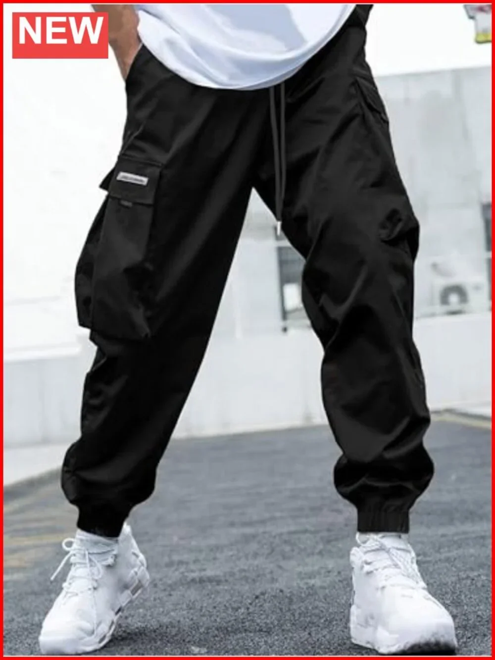 Cargo Joggers with Elastic Waist and Flap Pockets